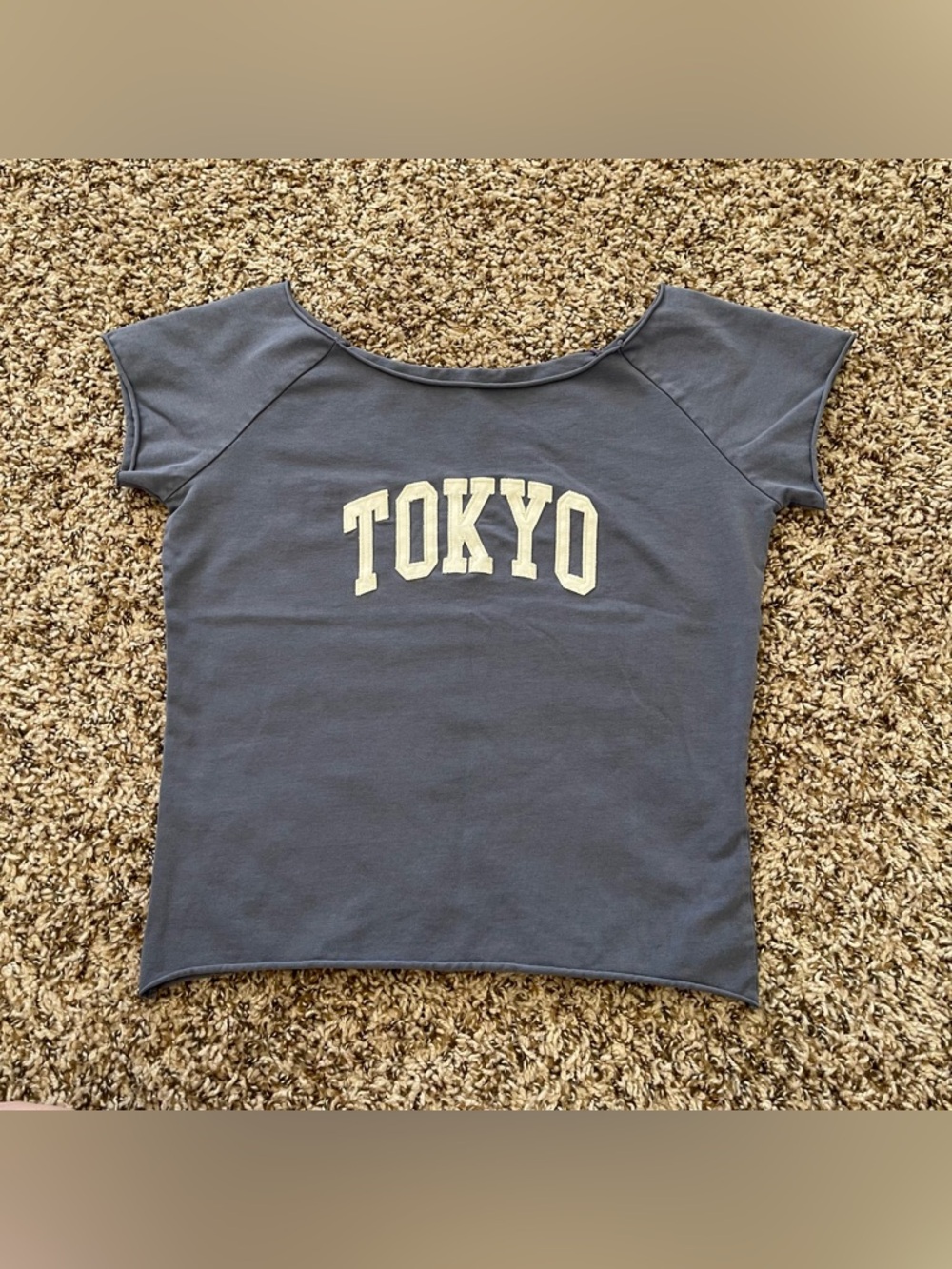 Brandy Melville John Galt Tokyo Off Shoulder Blue Raw Hem Crop Top One Size